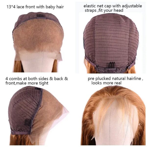 #8 Color Human Hair Straight Transparent Lace 13x4 Full Frontal Wig - Image 4